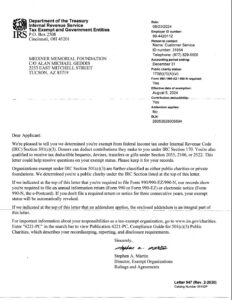 IRS Charitable Non-Profit Certification Letter